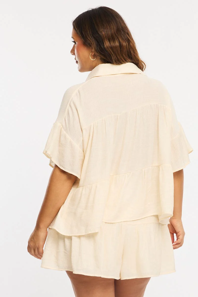 White Ruffle Shirt Short Sleeve - Image 4