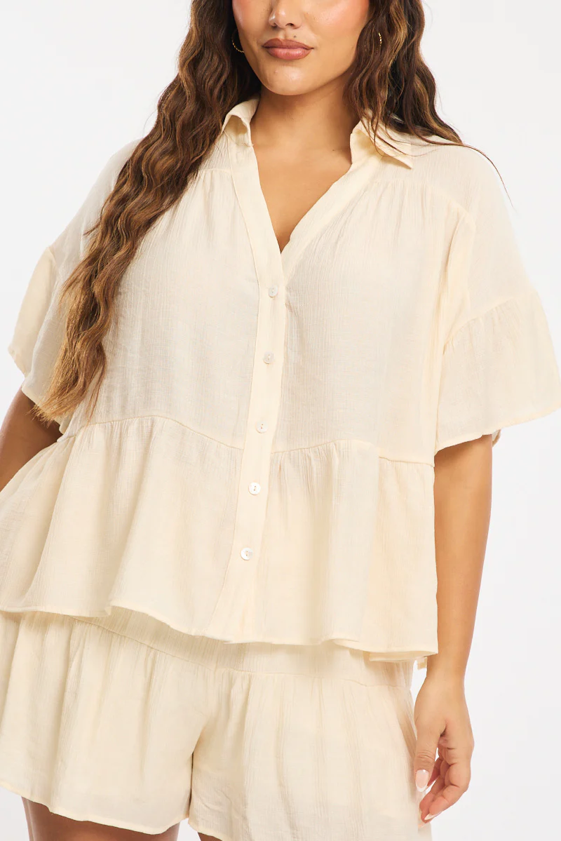 White Ruffle Shirt Short Sleeve - Image 5