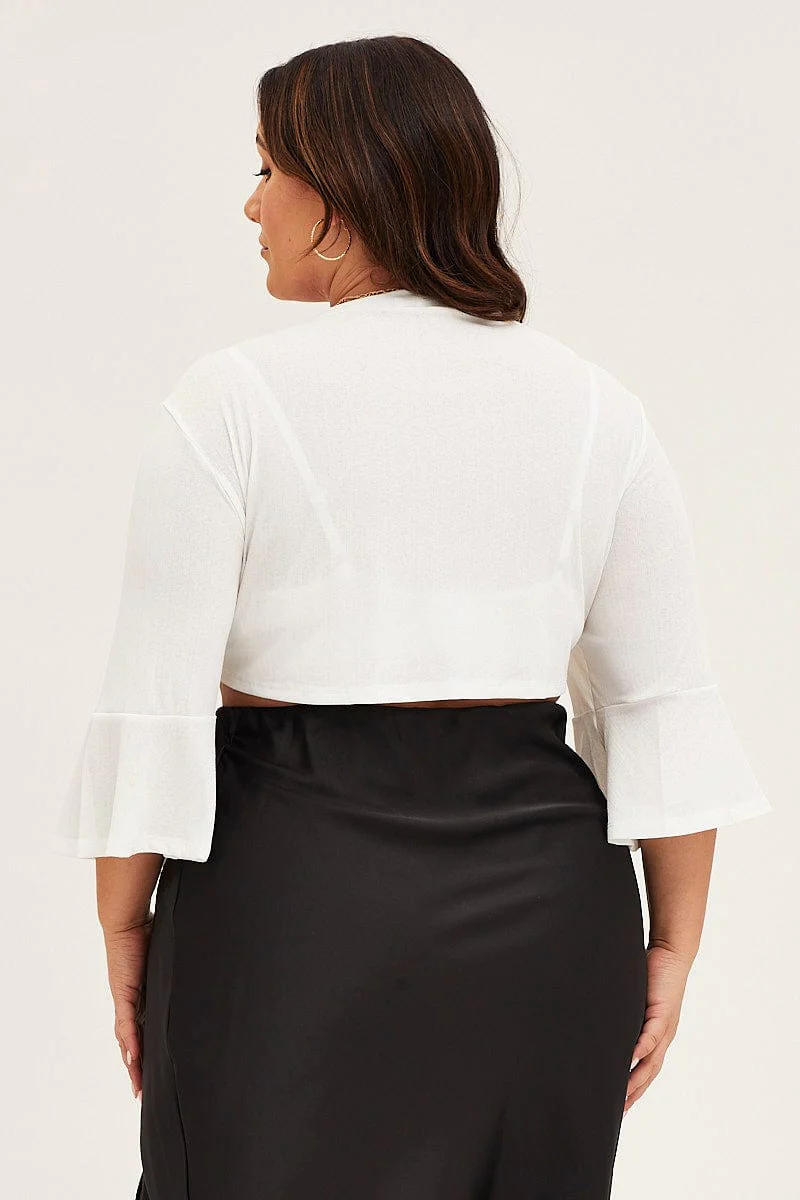 White Ruffle Sleeve Tie Up Crop Cardigan - Image 5