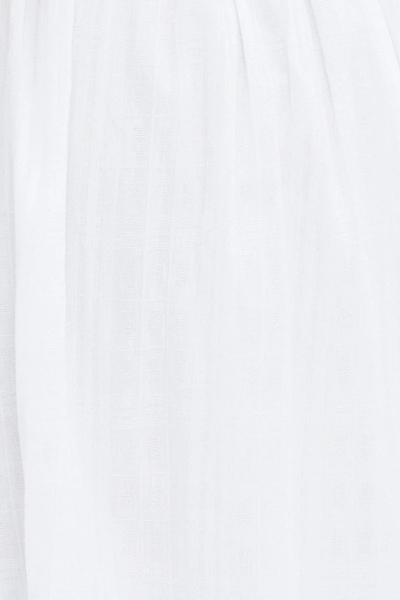 White Short Sleeve Textured Button Midi Dress - Image 6