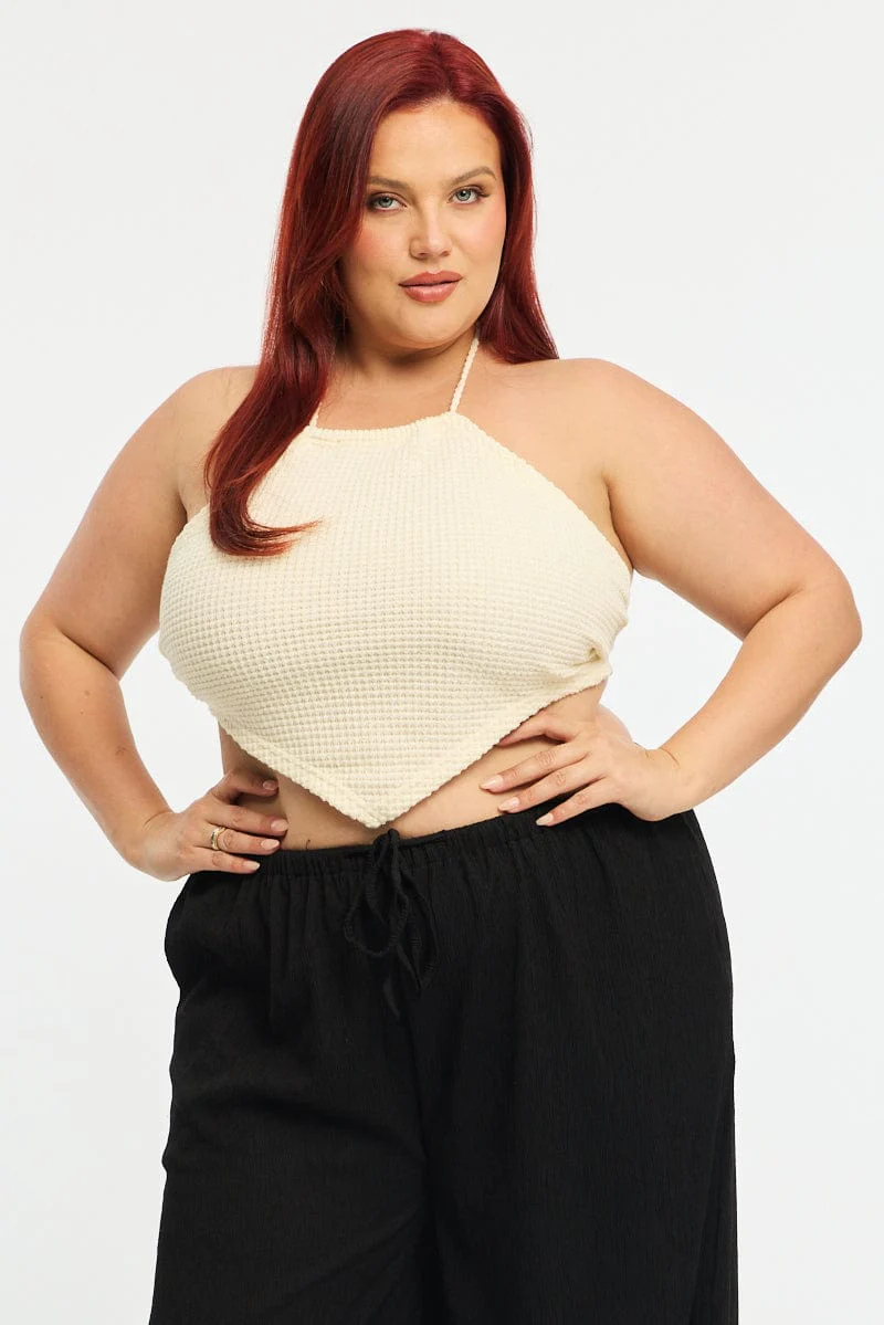 White Scarf Top Sleeveless Textured