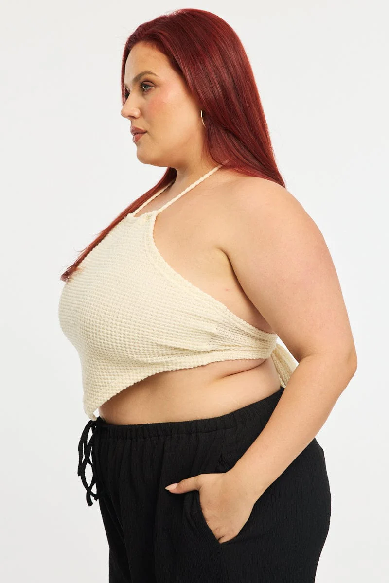 White Scarf Top Sleeveless Textured - Image 3