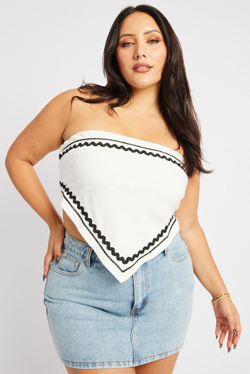 White Scarf Top Strapless Ric Rac Linen Blend - Image 2