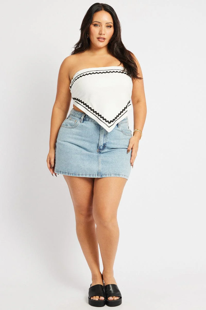 White Scarf Top Strapless Ric Rac Linen Blend - Image 3