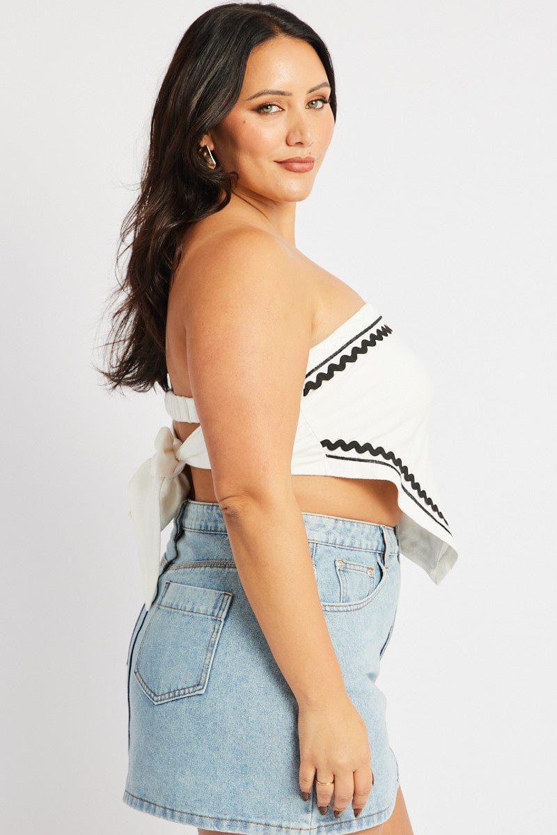 White Scarf Top Strapless Ric Rac Linen Blend - Image 4