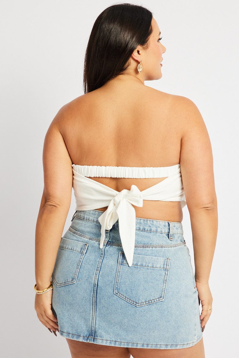 White Scarf Top Strapless Ric Rac Linen Blend - Image 5