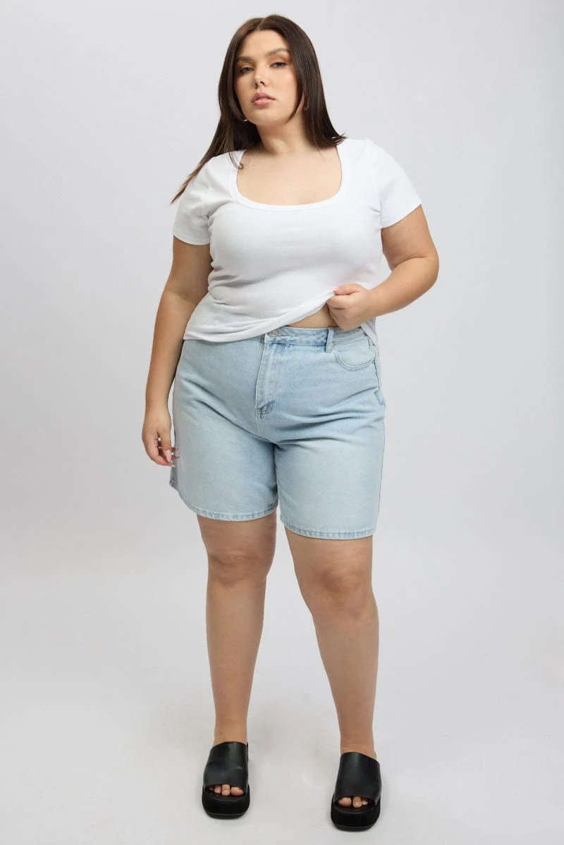 White Scoop Neck Short Sleeve Rib T -Shirt - Image 2