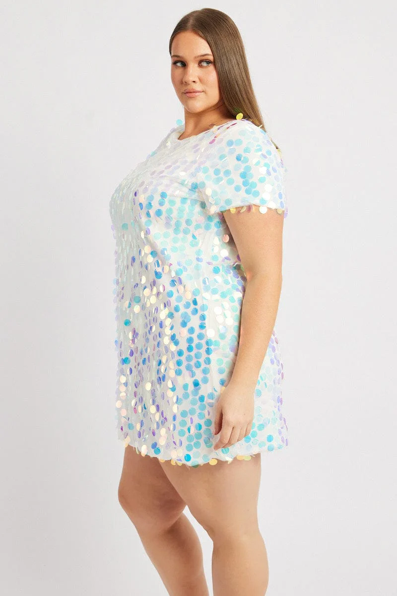 White Sequin Mini T-Shirt Dress - Image 4