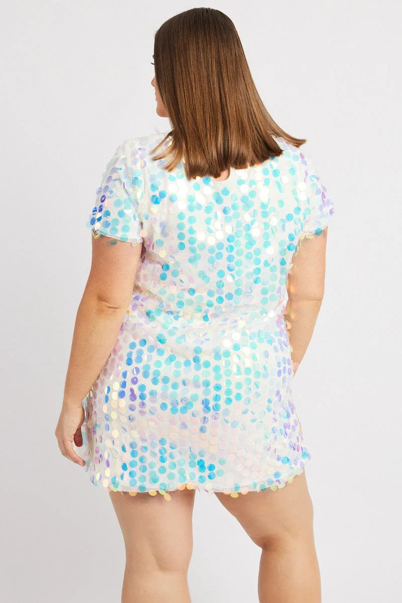 White Sequin Mini T-Shirt Dress - Image 5