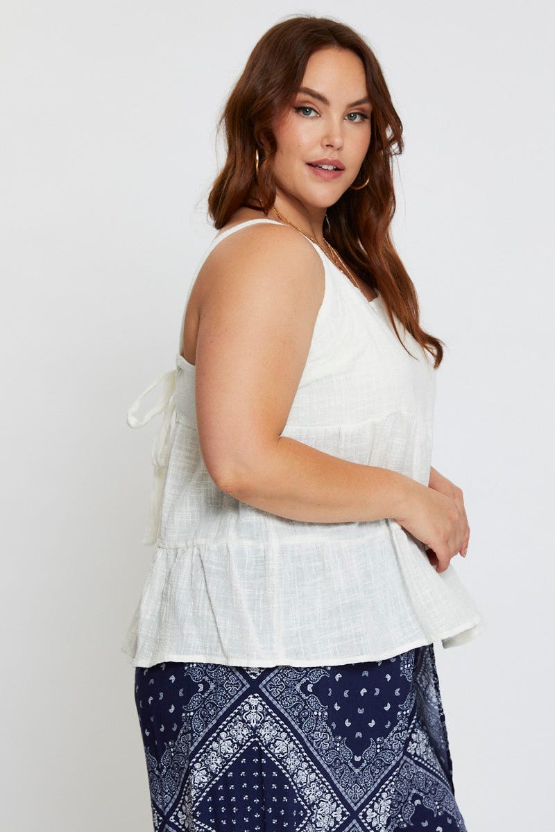 White Shell Top Sleeveless Tie Back Tie - Image 4