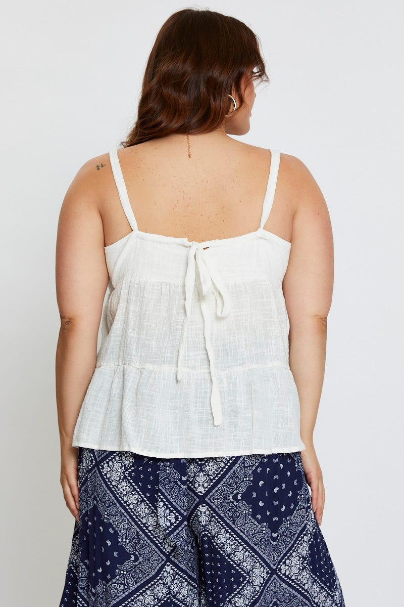 White Shell Top Sleeveless Tie Back Tie - Image 5