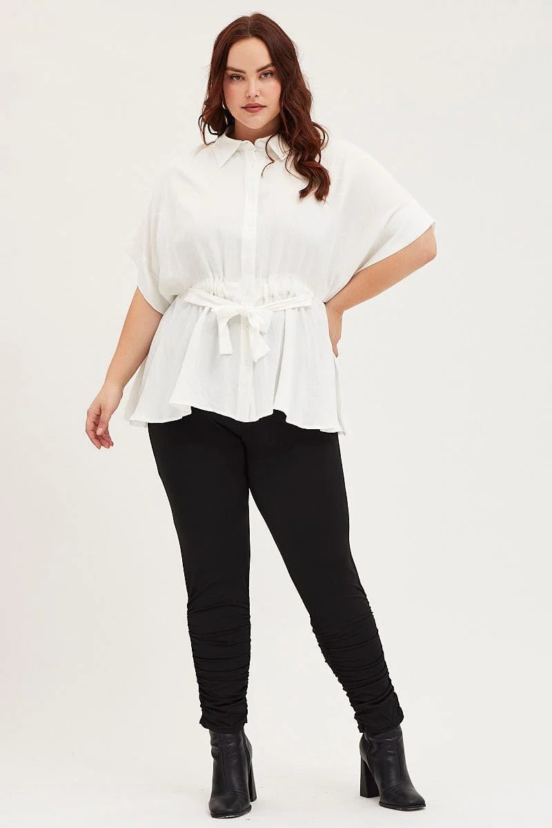 White Shirt Short Sleeve Tie Front - Image 2
