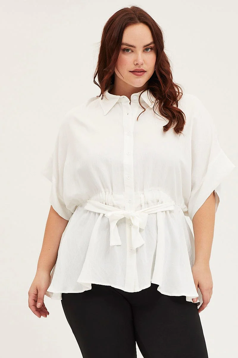 White Shirt Short Sleeve Tie Front - Image 3