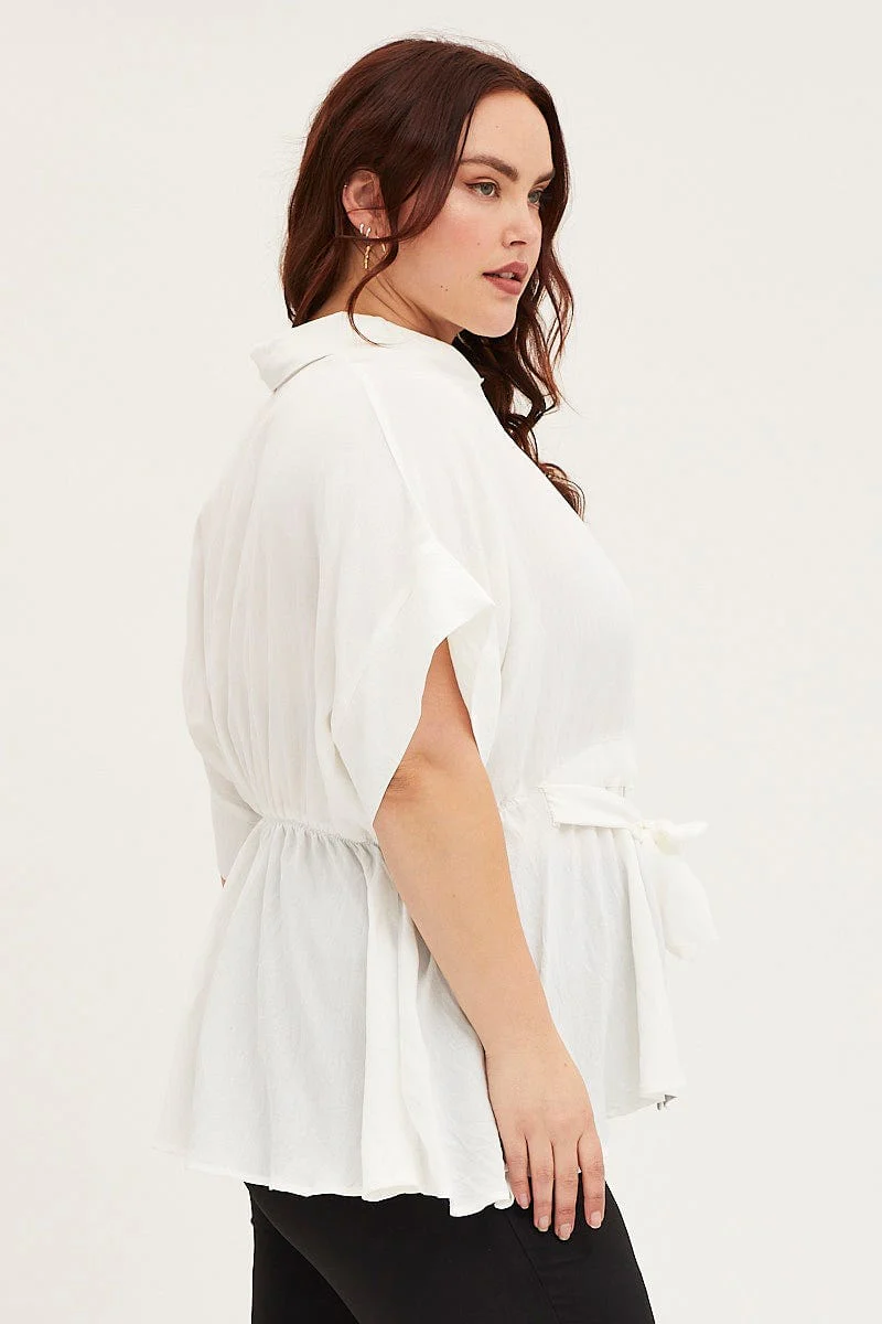 White Shirt Short Sleeve Tie Front - Image 4