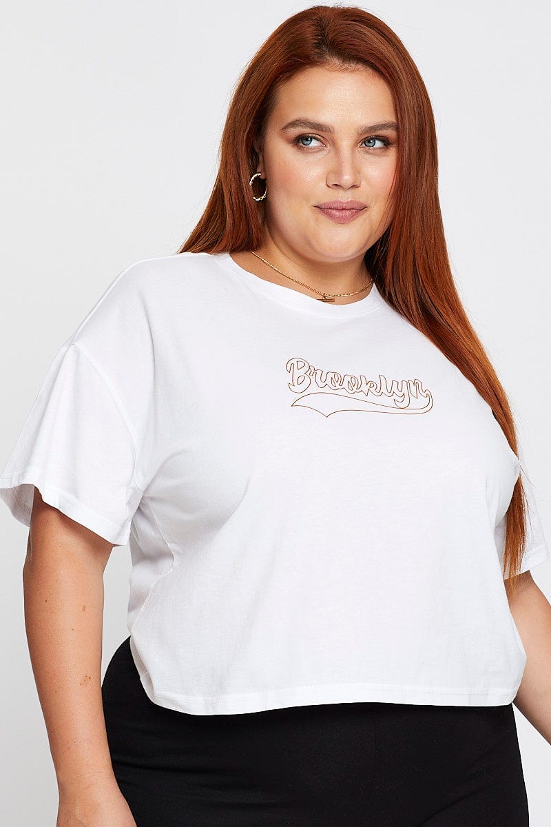 White Short Sleeve Brooklyn Semi Crop T-shirt