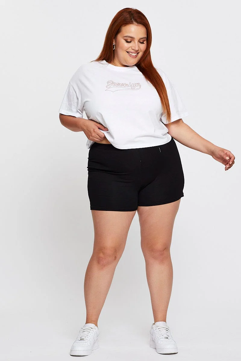 White Short Sleeve Brooklyn Semi Crop T-shirt - Image 2