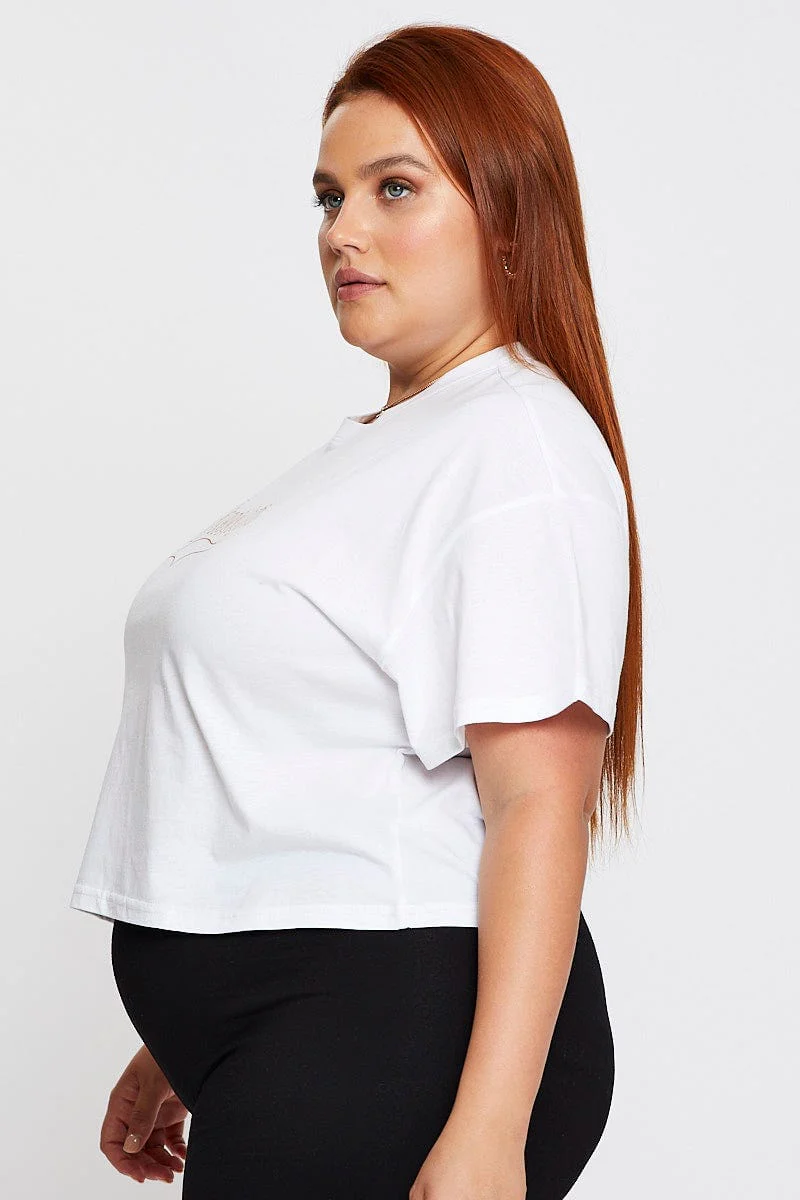 White Short Sleeve Brooklyn Semi Crop T-shirt - Image 4