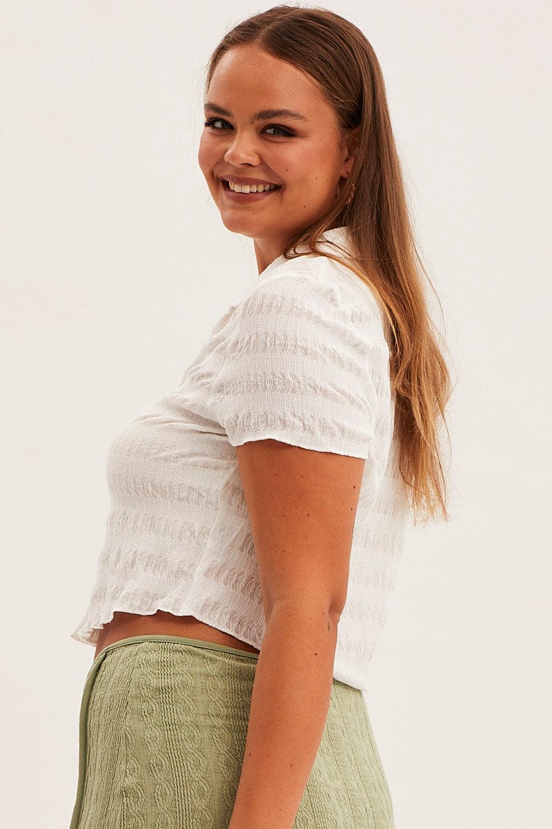 White Short Sleeve Button Top - Image 4