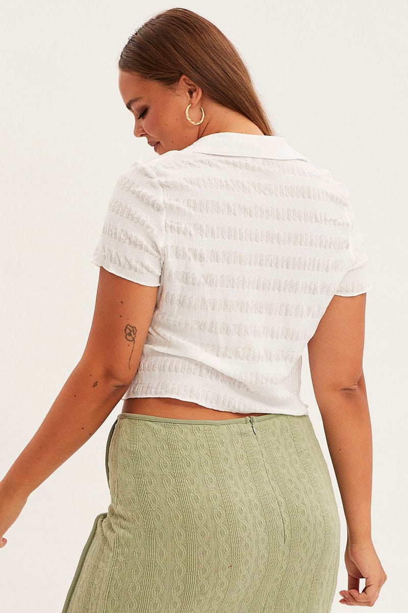 White Short Sleeve Button Top - Image 5