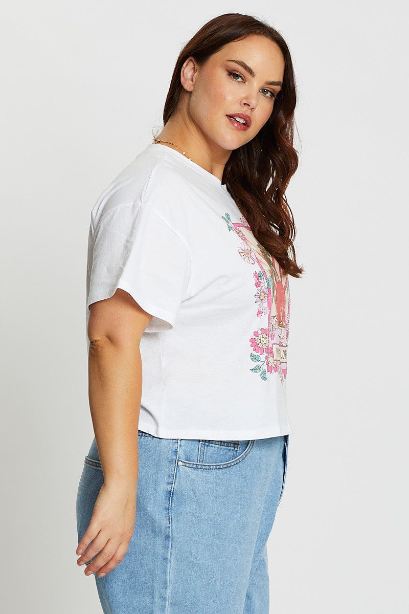 White Short Sleeve Miami White Semi Crop T-shirt - Image 4