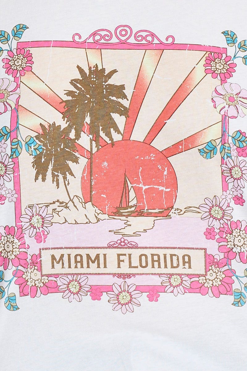 White Short Sleeve Miami White Semi Crop T-shirt - Image 6