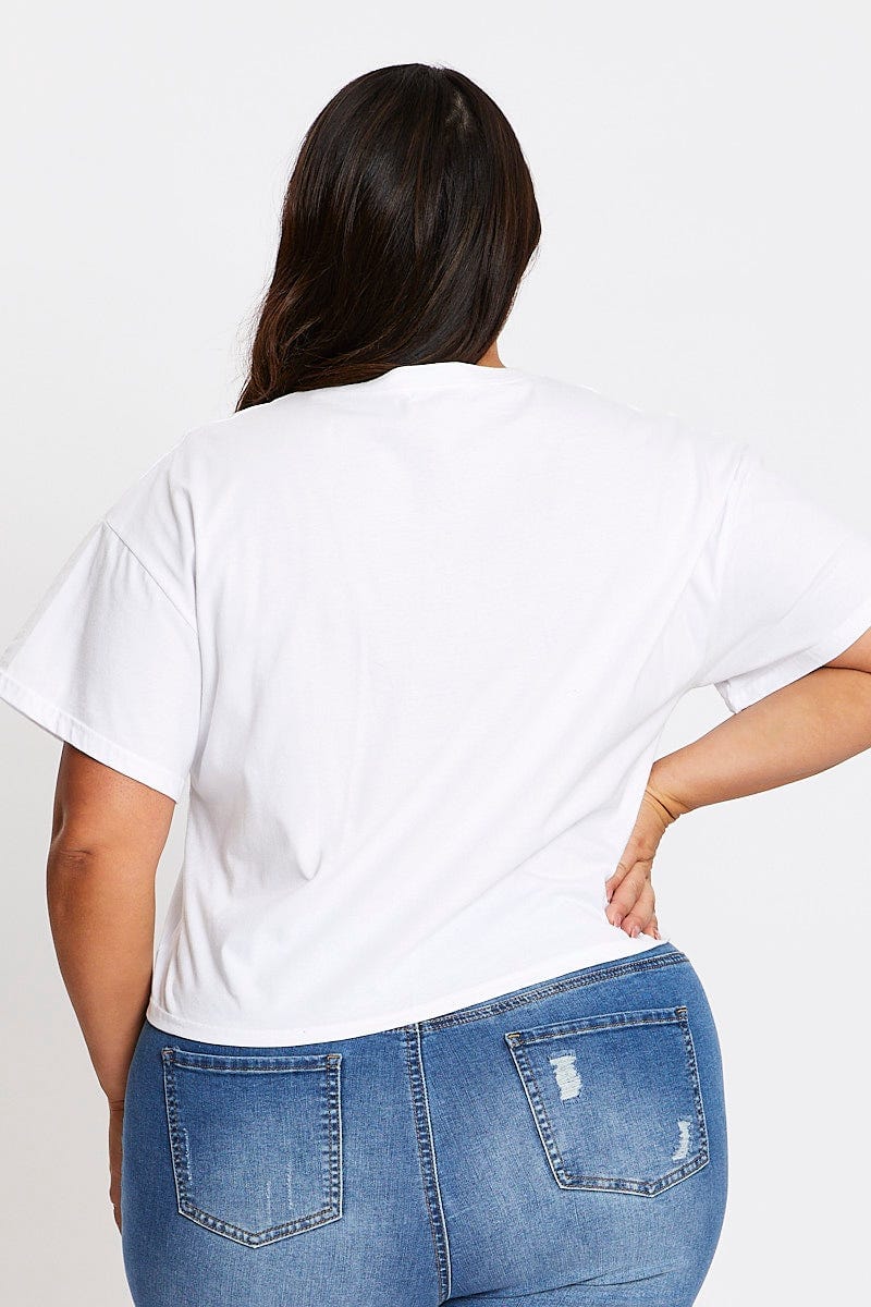 White Short Sleeve Motorcycle Semi Crop Printed T-shirt - Image 5