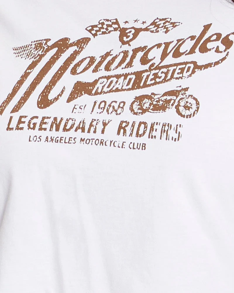 White Short Sleeve Motorcycle Semi Crop Printed T-shirt - Image 6