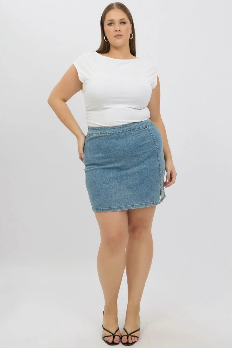 White Short Sleeve Top Side Ruched Modal - Image 2
