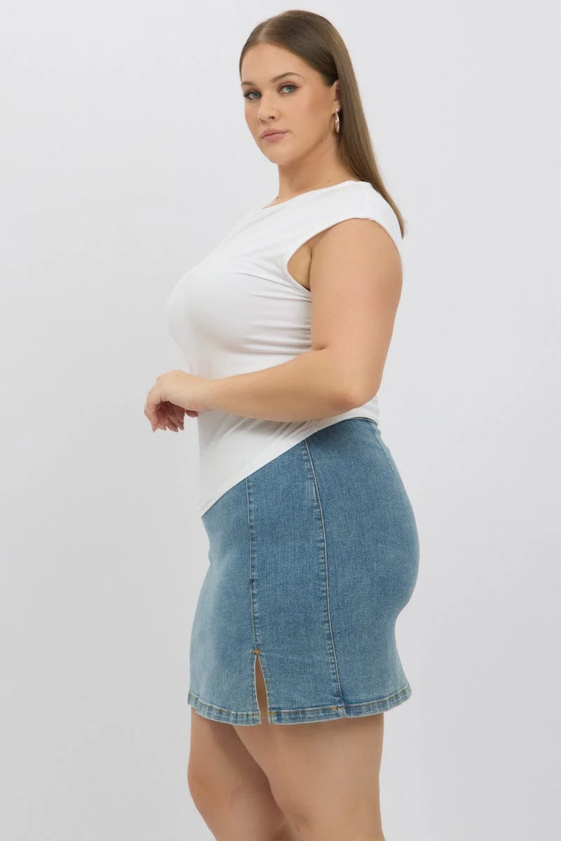 White Short Sleeve Top Side Ruched Modal - Image 4