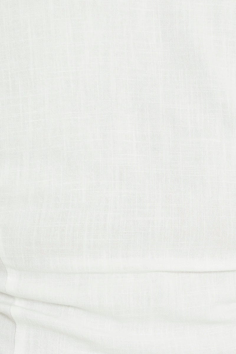 White Short Sleeve White Linen Blend Tie Front Shirt - Image 6
