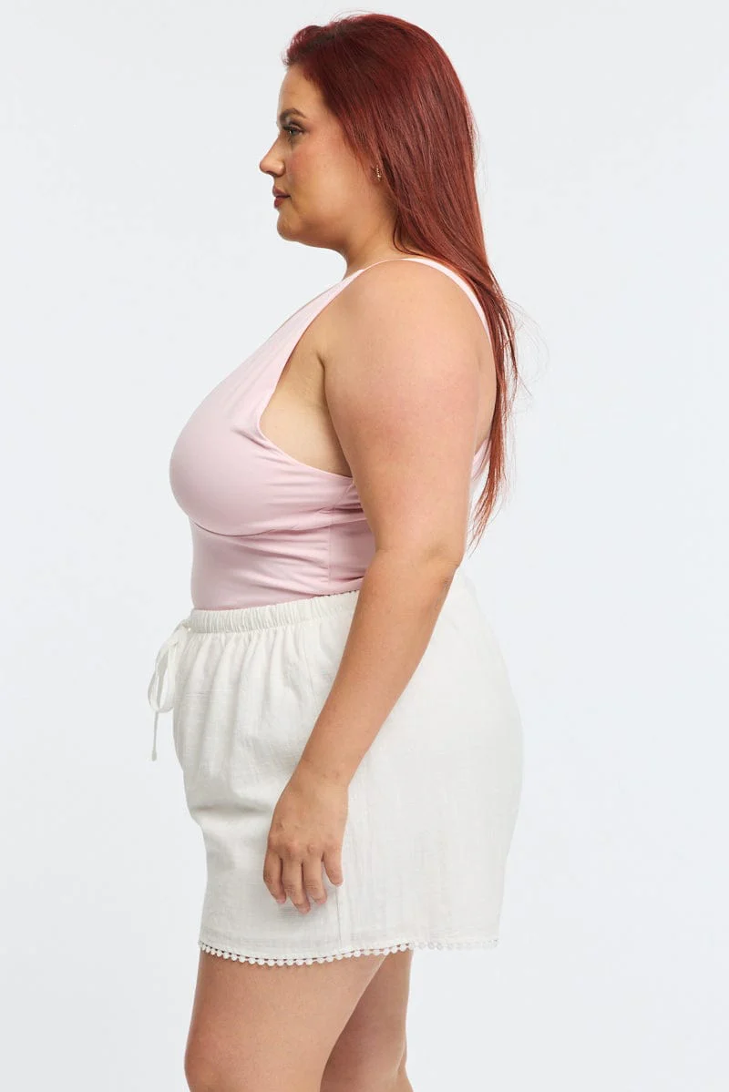 White Shorts Elastic Waist High Rise - Image 4