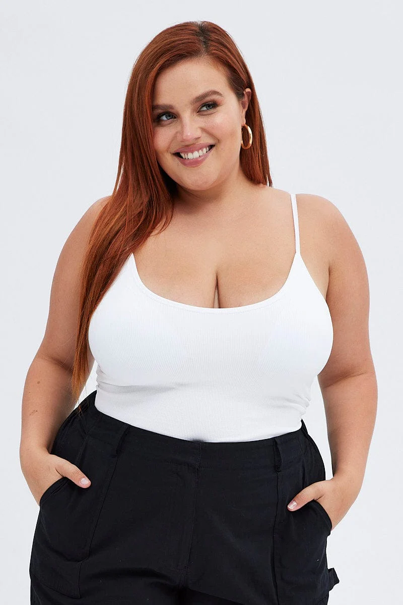 White Singlet Top Scoop Neck Seamless - Image 3