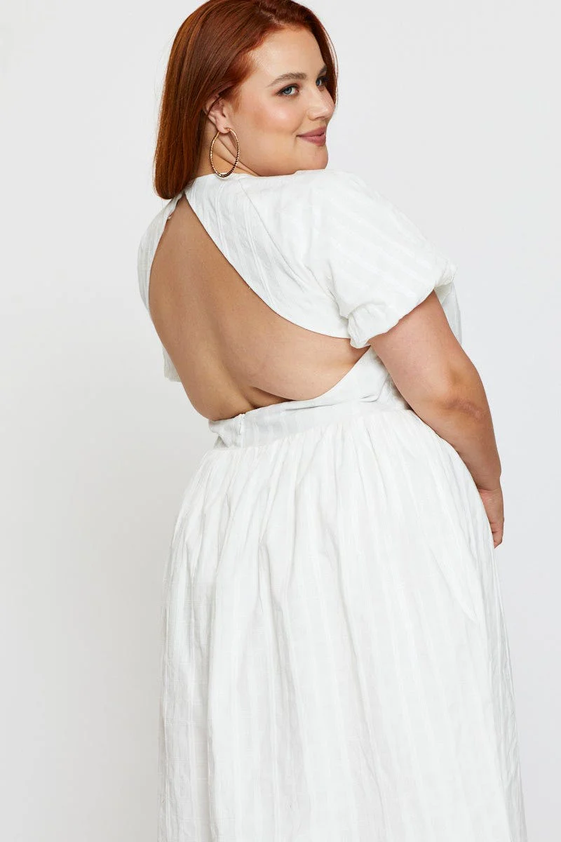 White Skater Dress Round Neck Short Sleeve - Image 2