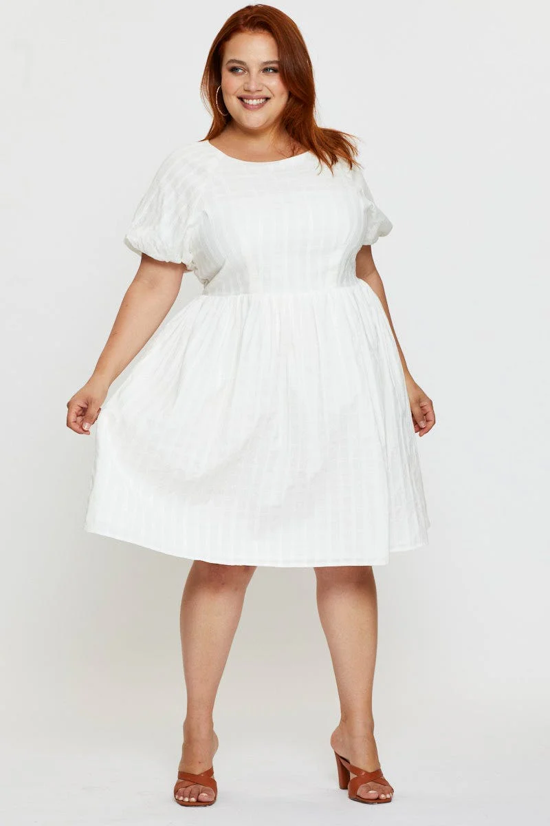 White Skater Dress Round Neck Short Sleeve - Image 3