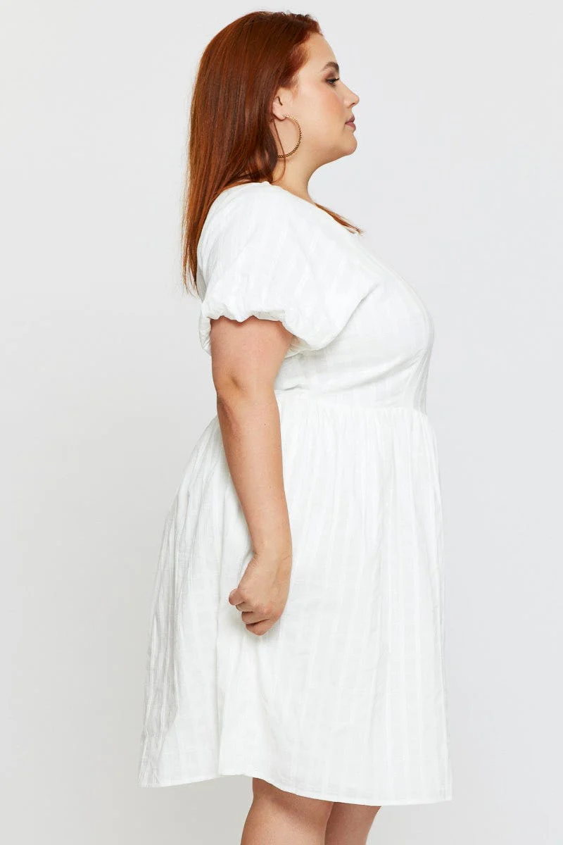 White Skater Dress Round Neck Short Sleeve - Image 4
