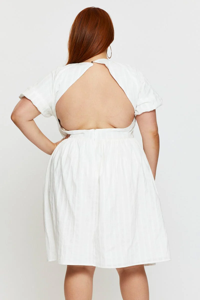 White Skater Dress Round Neck Short Sleeve - Image 5