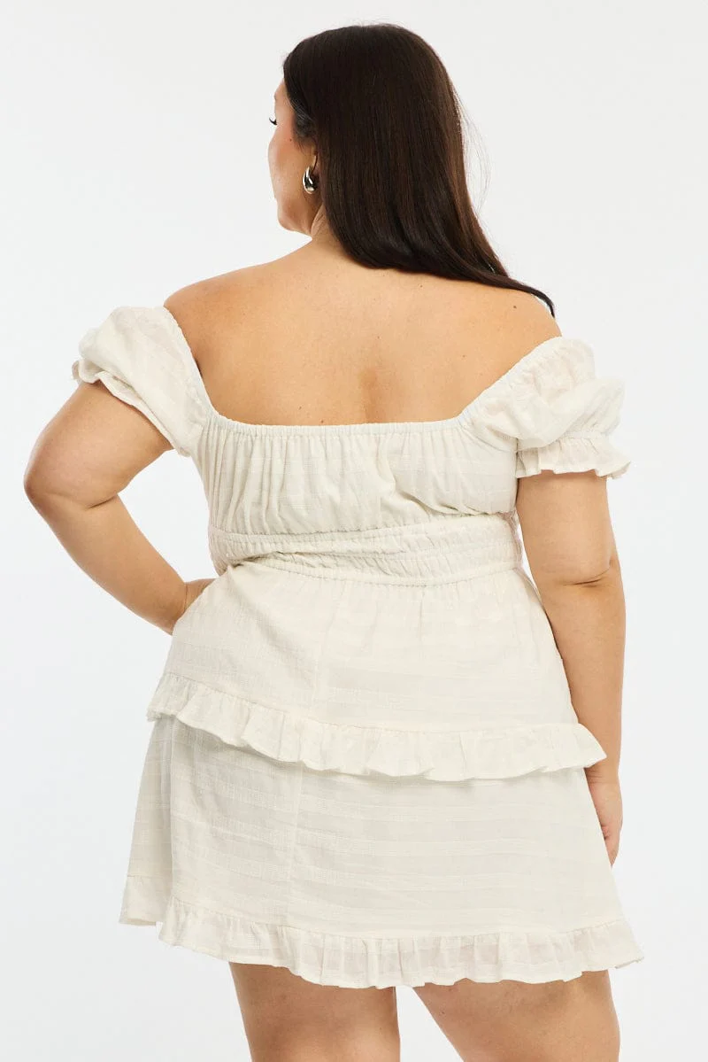 White Skater Dress Short Sleeve Textured - Image 5