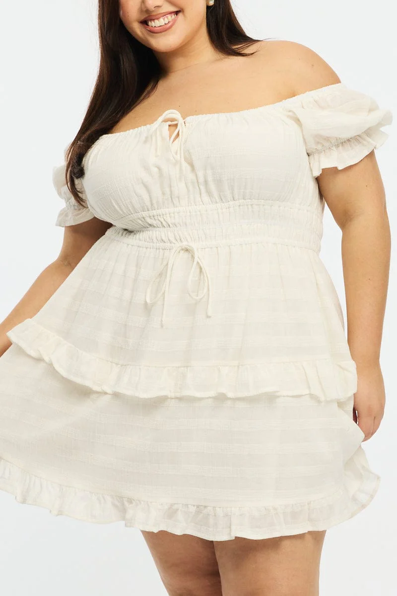 White Skater Dress Short Sleeve Textured - Image 6