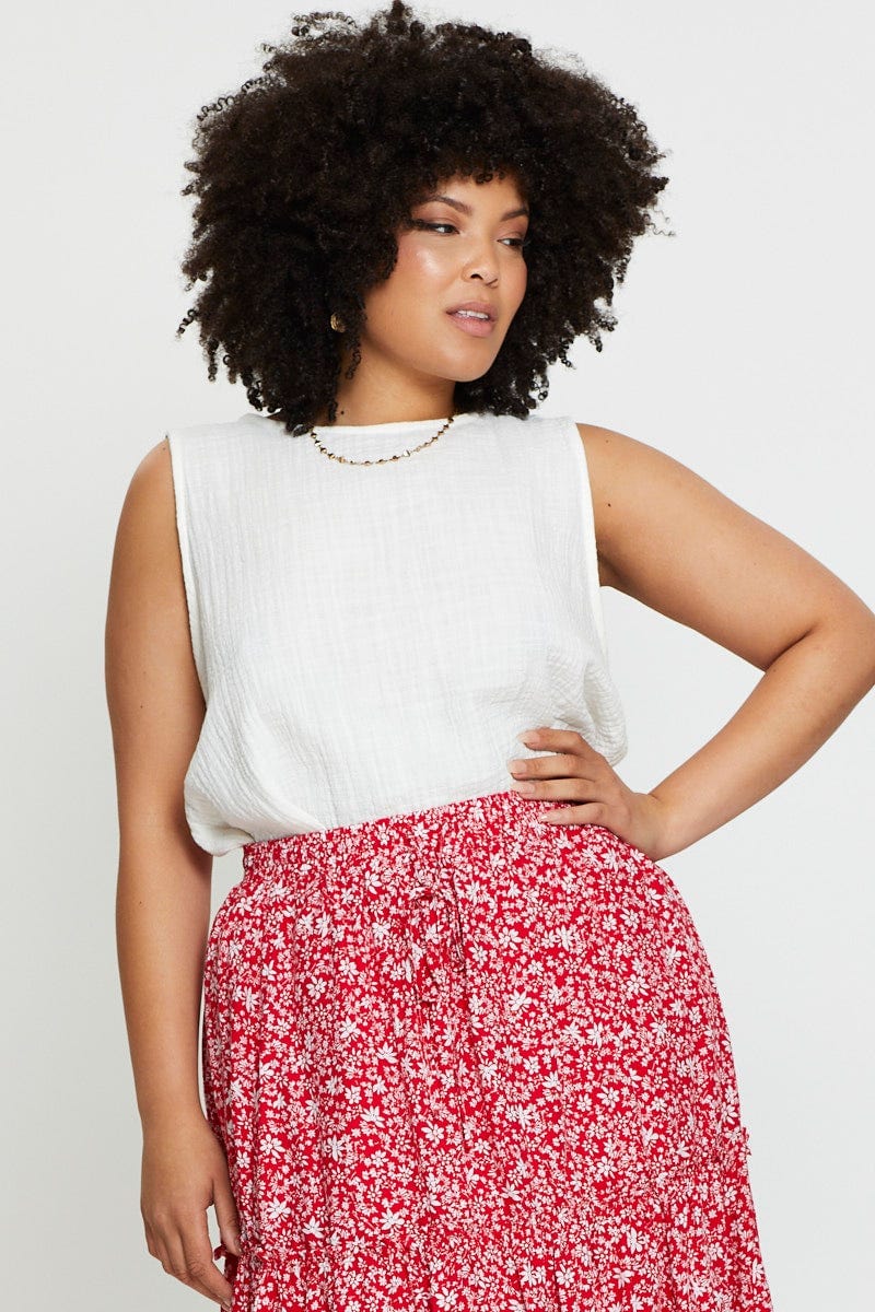 White Sleeveless Top Tie Back Linen Blend - Image 3
