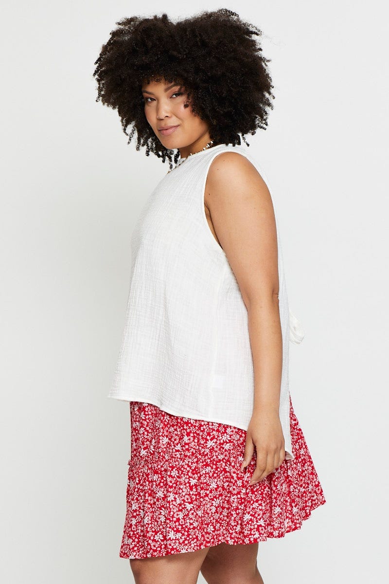 White Sleeveless Top Tie Back Linen Blend - Image 4