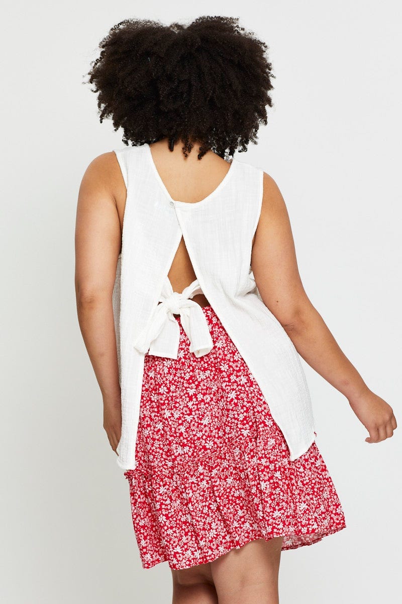White Sleeveless Top Tie Back Linen Blend - Image 5