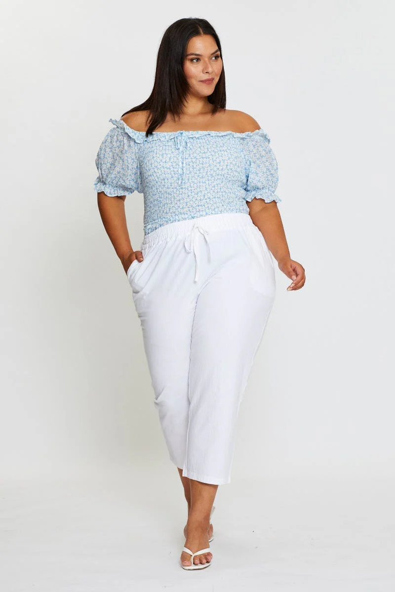 White Slim Leg Pants High Rise Elastic Waist - Image 3