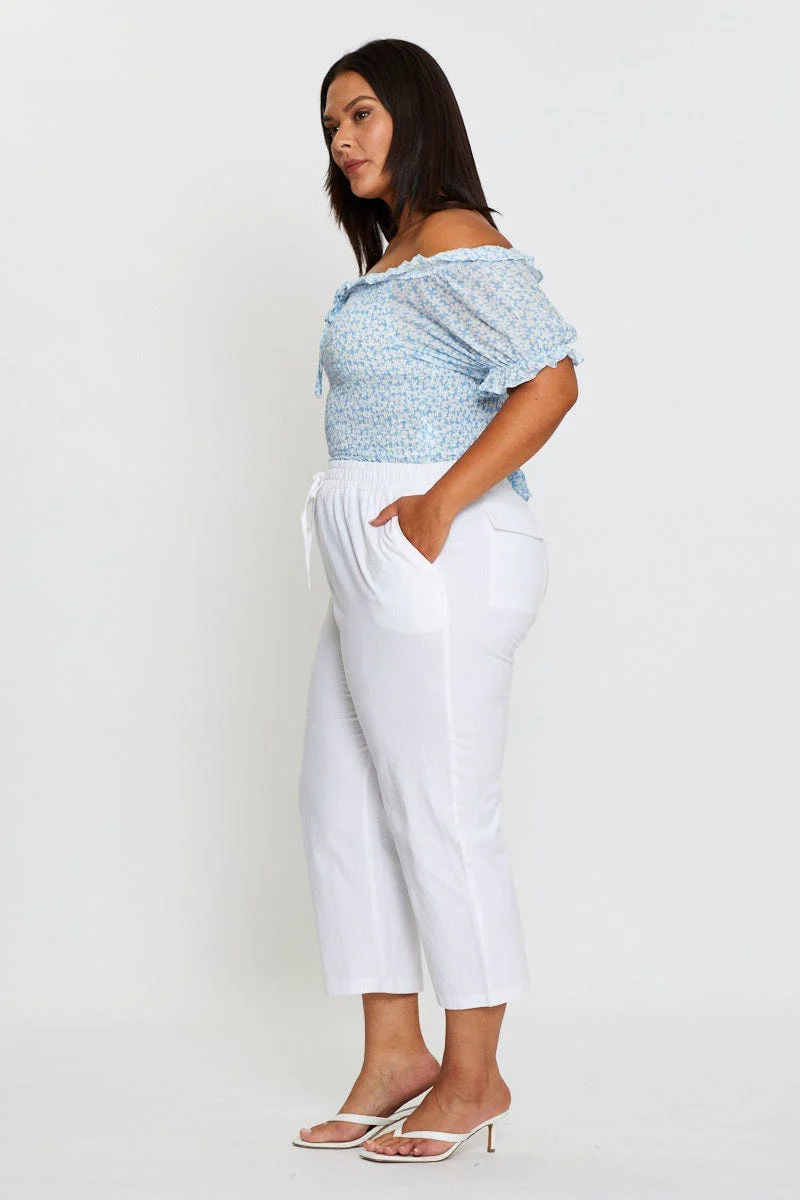 White Slim Leg Pants High Rise Elastic Waist - Image 4