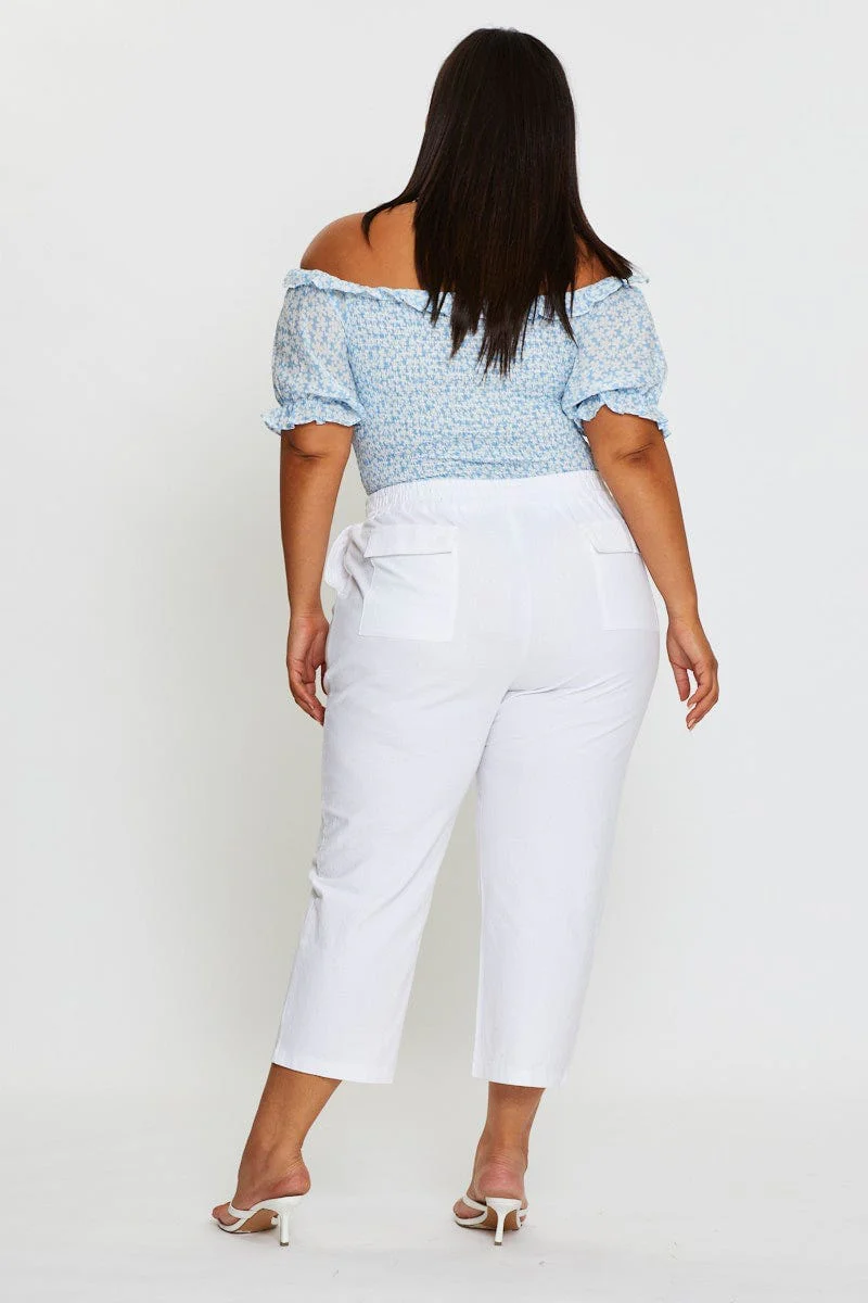 White Slim Leg Pants High Rise Elastic Waist - Image 5