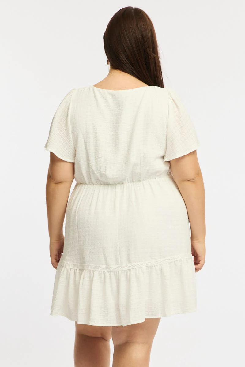 White Smock Dress Short Sleeve Textured - Image 4
