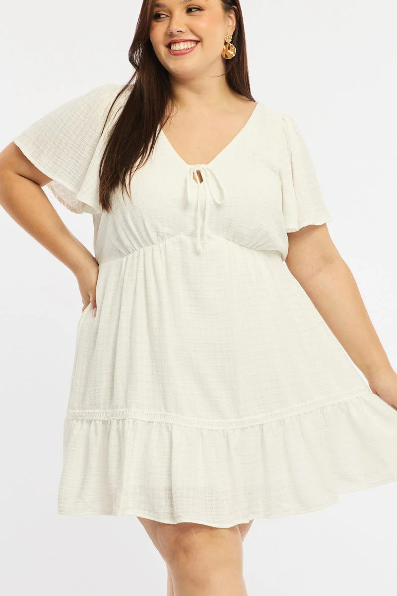 White Smock Dress Short Sleeve Textured - Image 5