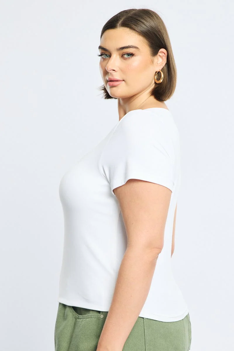 White Square Neck Top Short Sleeve Double Layered - Image 4