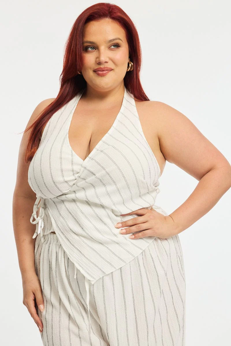 White Stripe Halter Striped Vest Top
