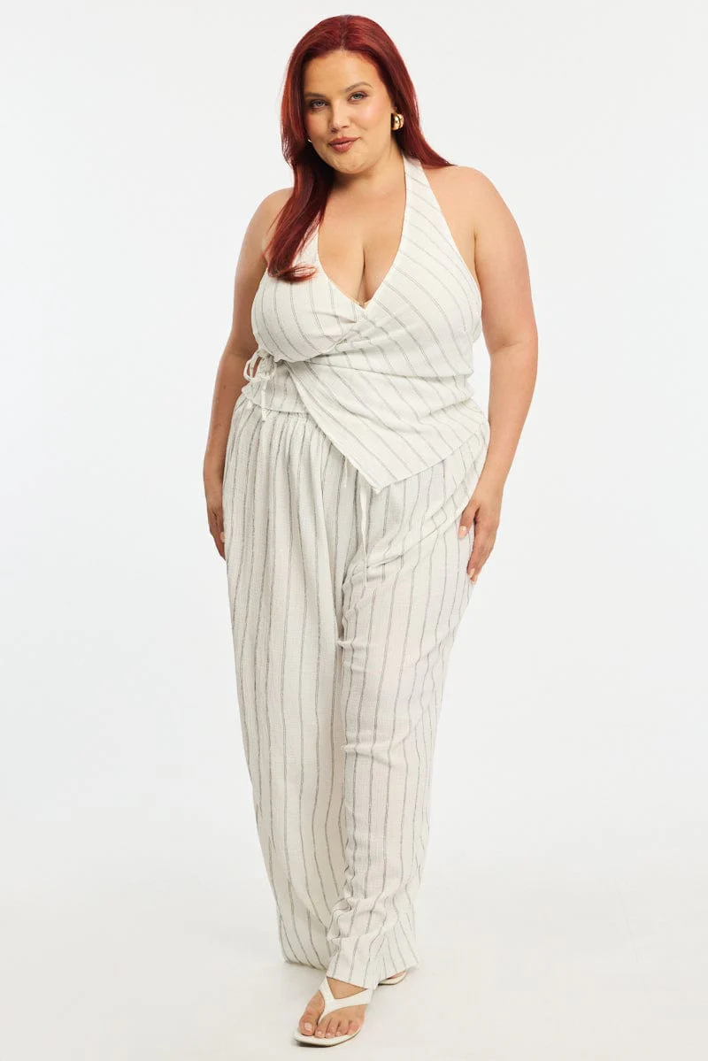 White Stripe Halter Striped Vest Top - Image 2