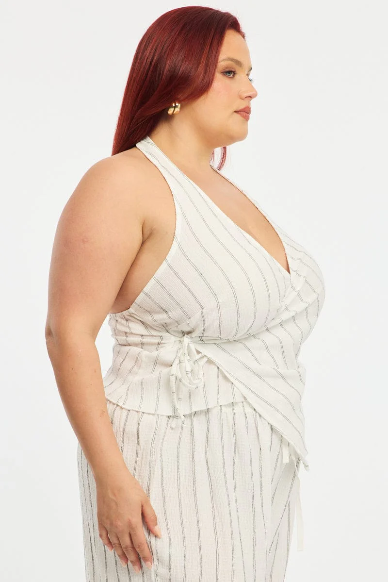 White Stripe Halter Striped Vest Top - Image 3